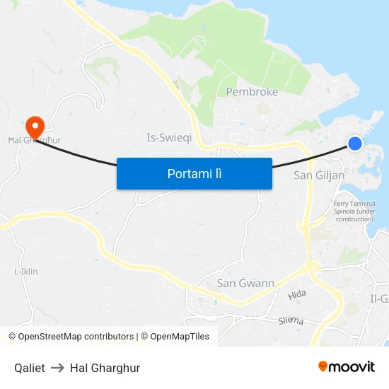 Qaliet to Hal Gharghur map