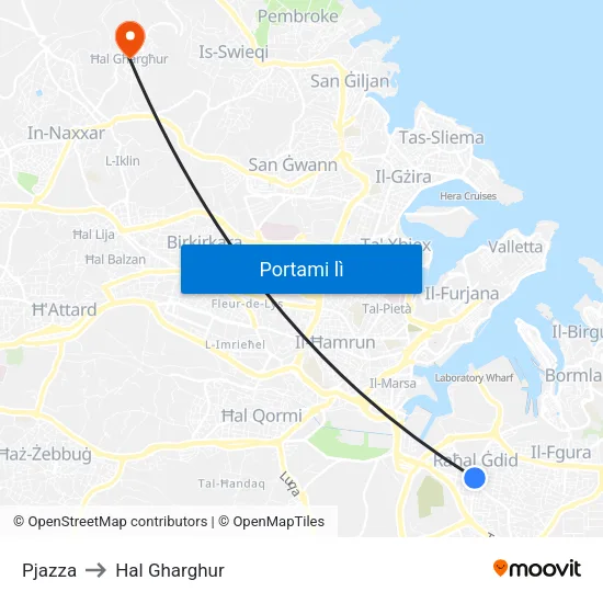 Pjazza to Hal Gharghur map