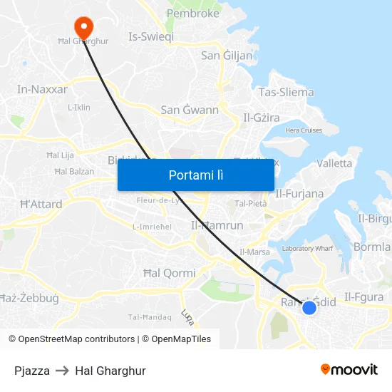 Pjazza to Hal Gharghur map