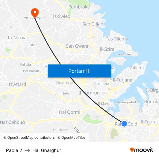 Paola 2 to Hal Gharghur map