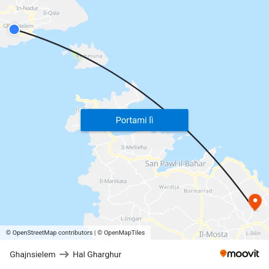 Ghajnsielem to Hal Gharghur map