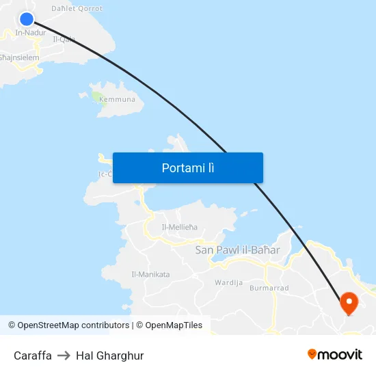 Caraffa to Hal Gharghur map