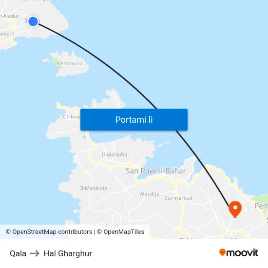 Qala to Hal Gharghur map