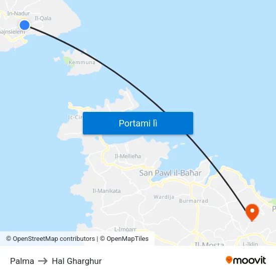 Palma to Hal Gharghur map