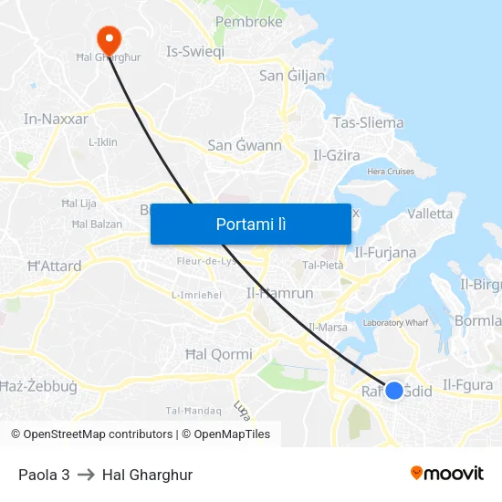 Paola 3 to Hal Gharghur map