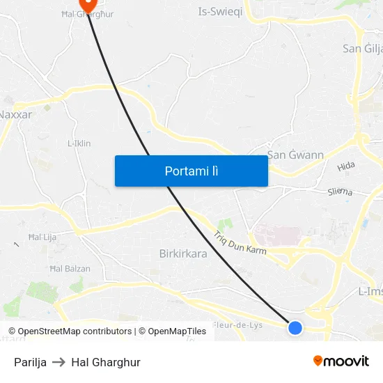 Parilja to Hal Gharghur map