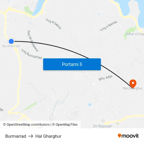 Burmarrad to Hal Gharghur map