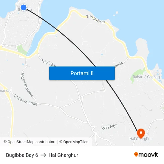 Bugibba Bay 6 to Hal Gharghur map