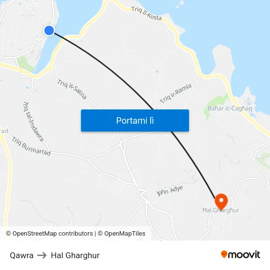 Qawra to Hal Gharghur map
