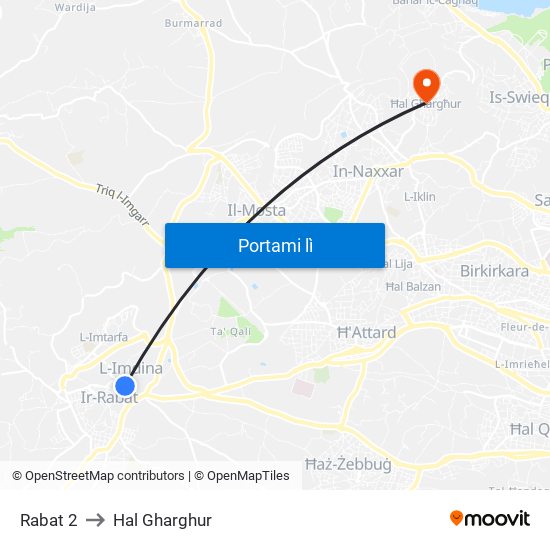 Rabat 2 to Hal Gharghur map