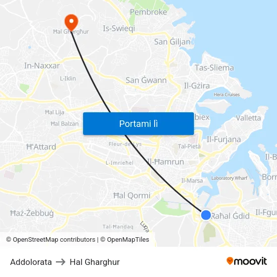 Addolorata to Hal Gharghur map