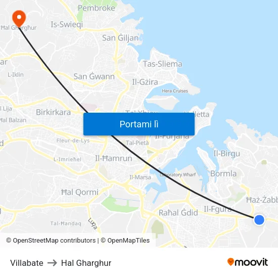 Villabate to Hal Gharghur map