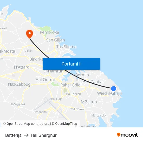 Batterija to Hal Gharghur map
