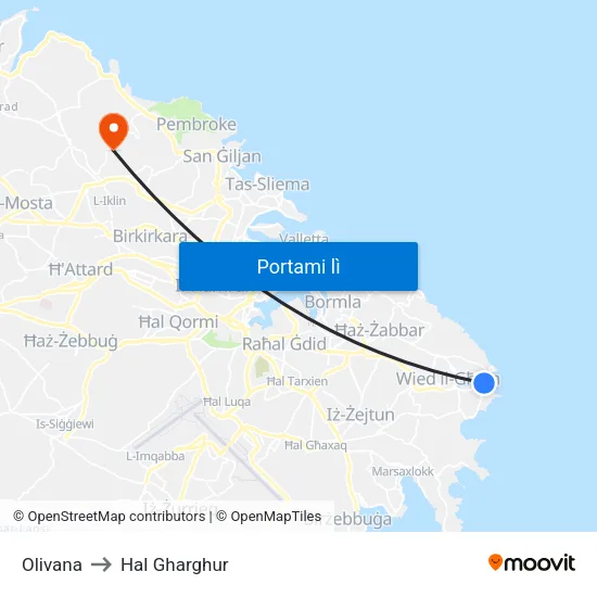 Olivana to Hal Gharghur map