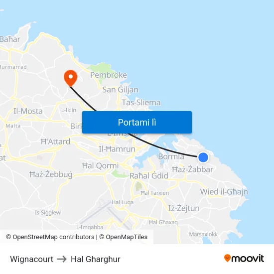 Wignacourt to Hal Gharghur map