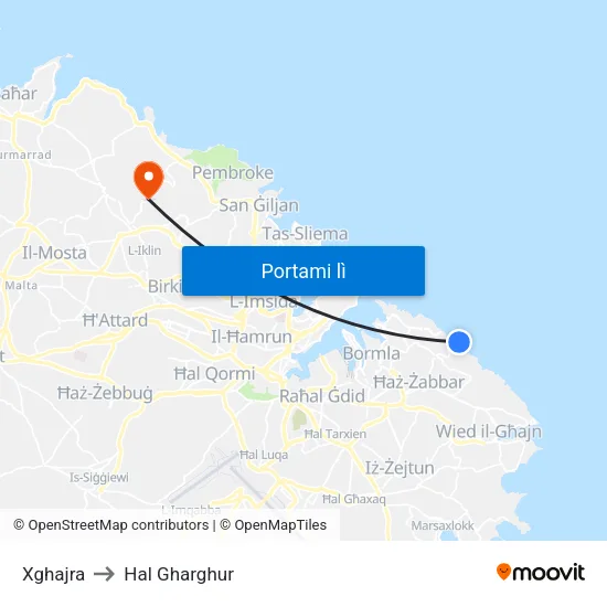 Xghajra to Hal Gharghur map