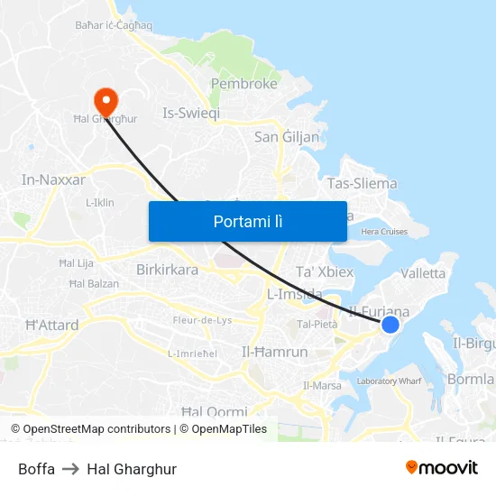 Boffa to Hal Gharghur map