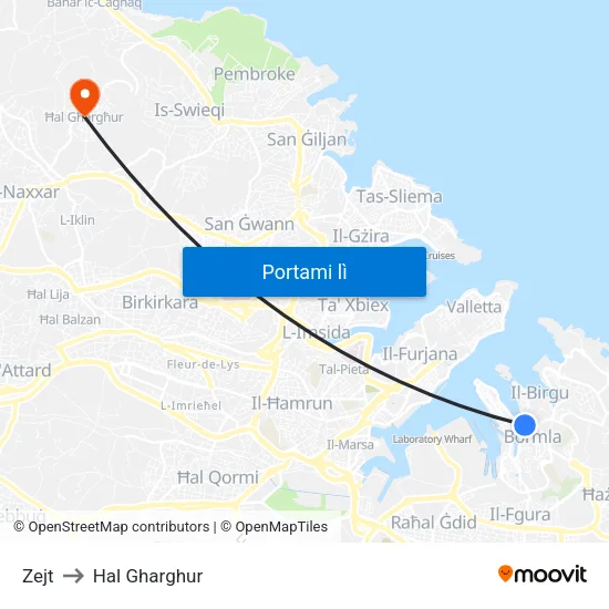 Zejt to Hal Gharghur map