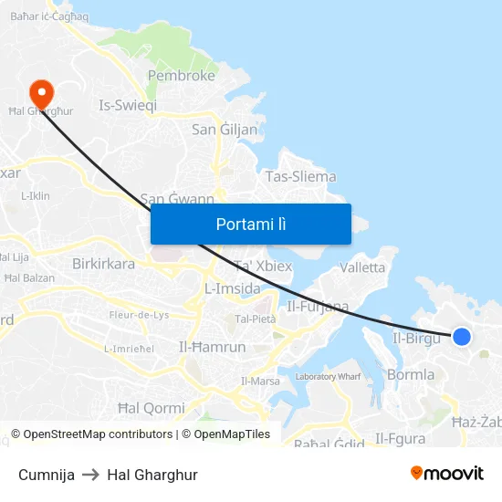 Cumnija to Hal Gharghur map