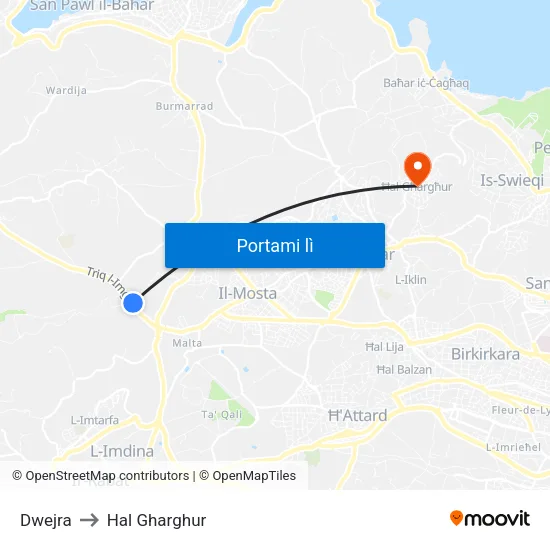 Dwejra to Hal Gharghur map
