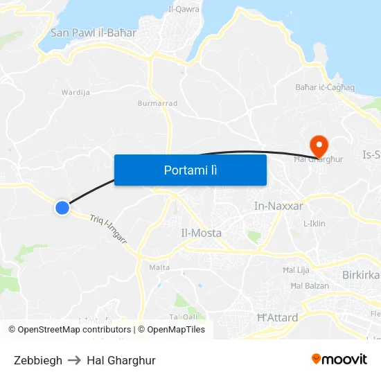 Zebbiegh to Hal Gharghur map