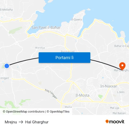Mrejnu to Hal Gharghur map