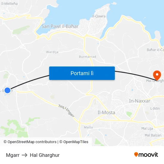 Mgarr to Hal Gharghur map