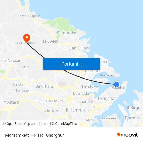 Marsamxett to Hal Gharghur map