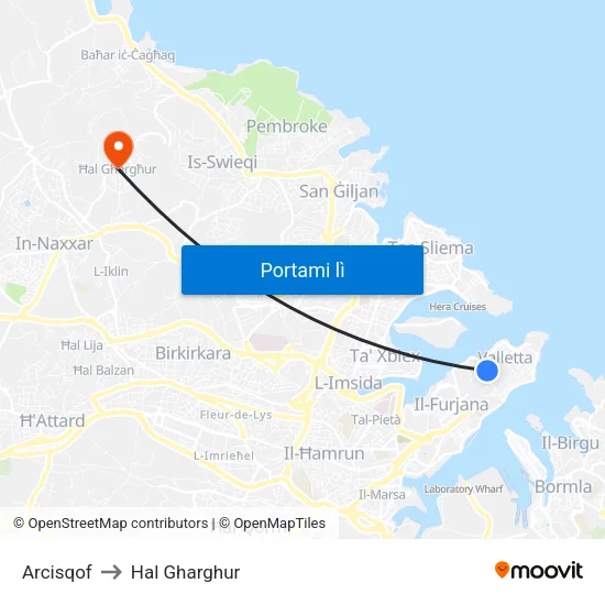 Arcisqof to Hal Gharghur map