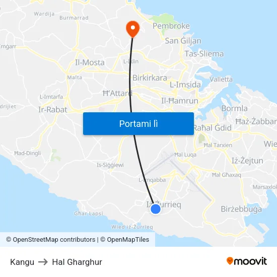 Kangu to Hal Gharghur map