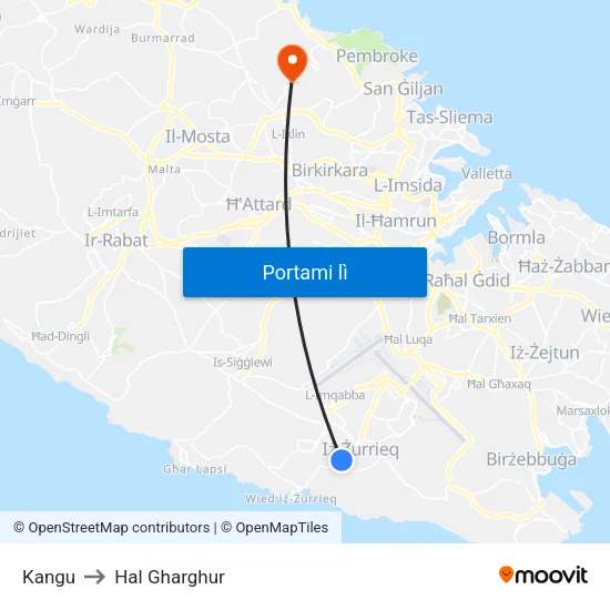 Kangu to Hal Gharghur map