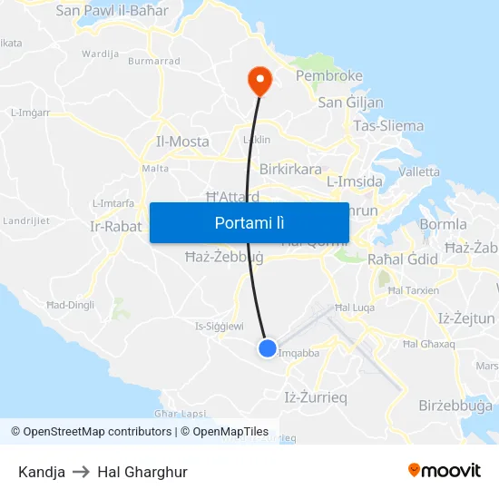 Kandja to Hal Gharghur map