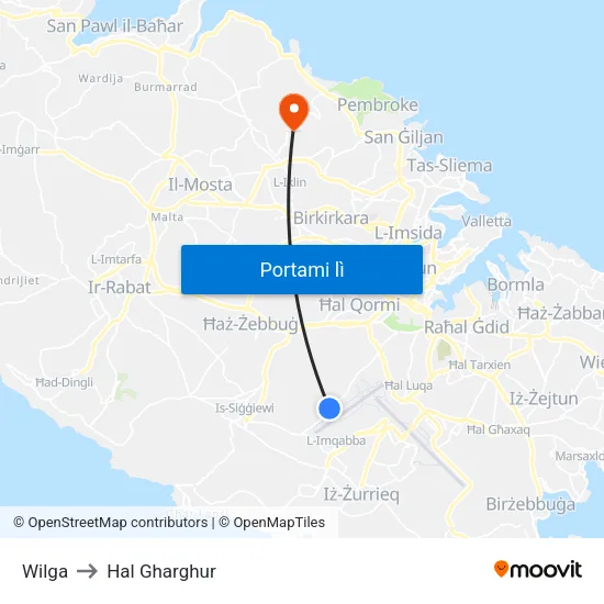 Wilga to Hal Gharghur map