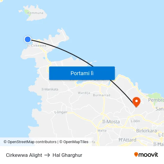 Cirkewwa Alight to Hal Gharghur map