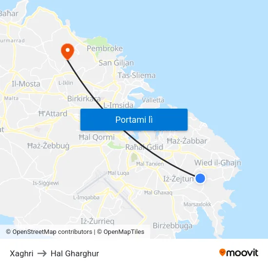 Xaghri to Hal Gharghur map