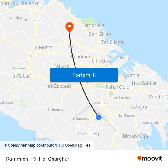 Rummien to Hal Gharghur map