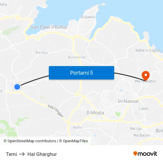 Temi to Hal Gharghur map