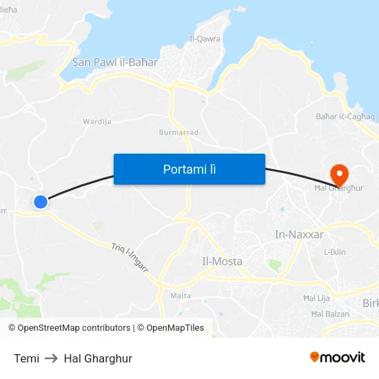 Temi to Hal Gharghur map