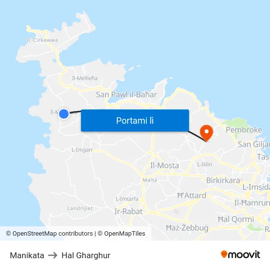 Manikata to Hal Gharghur map