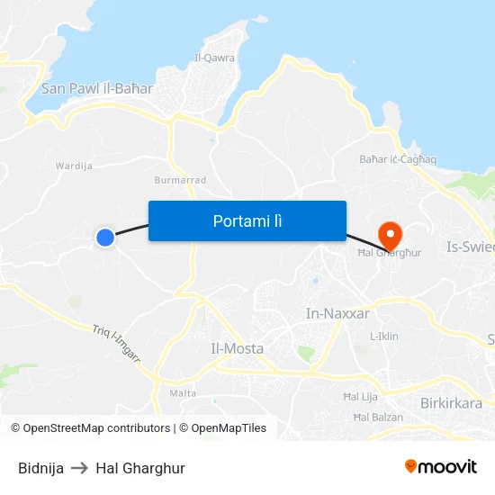 Bidnija to Hal Gharghur map