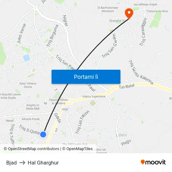 Bjad to Hal Gharghur map