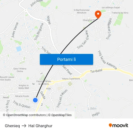 Ghenieq to Hal Gharghur map