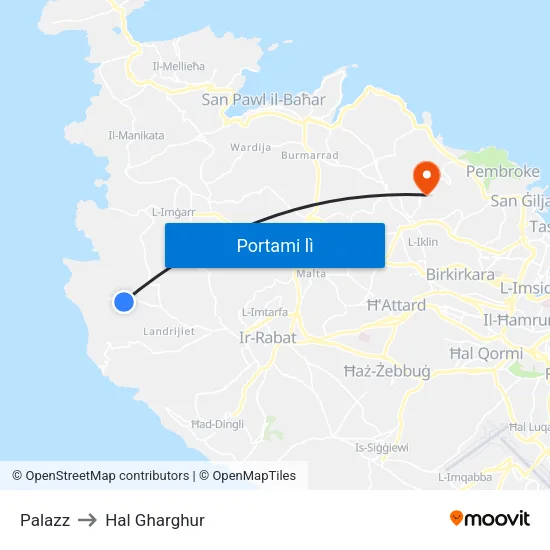 Palazz to Hal Gharghur map