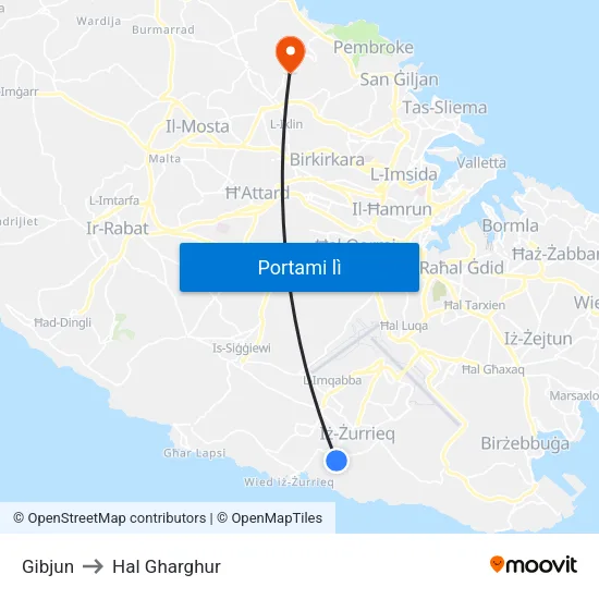 Gibjun to Hal Gharghur map