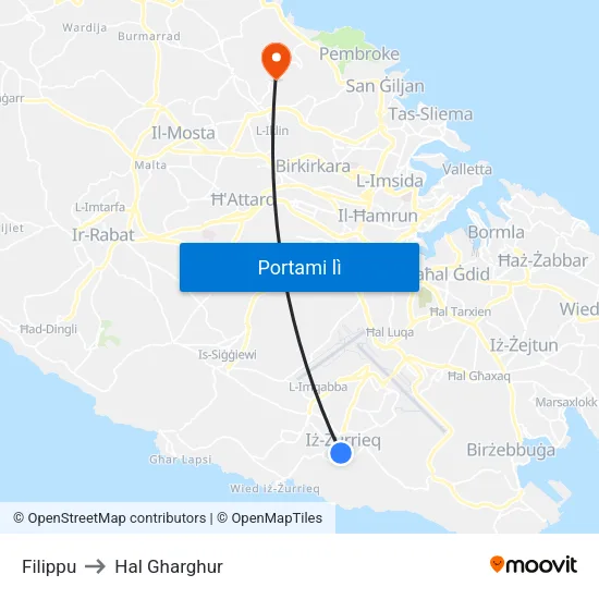 Filippu to Hal Gharghur map