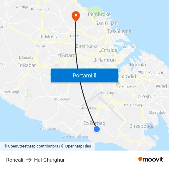 Roncali to Hal Gharghur map
