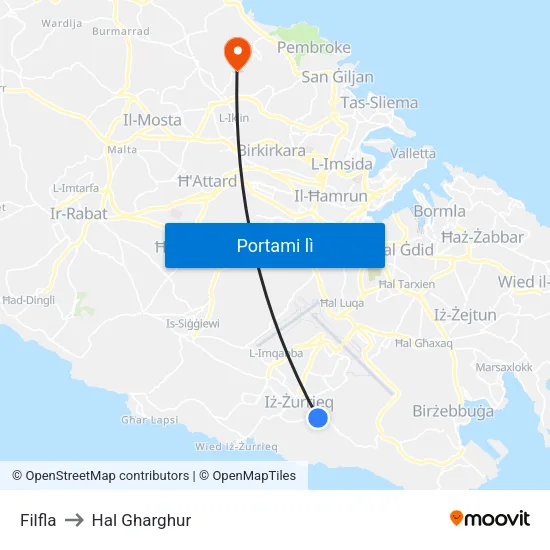 Filfla to Hal Gharghur map