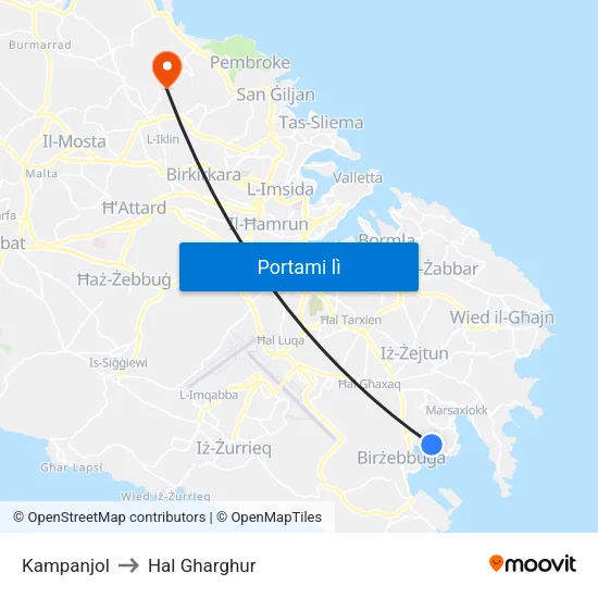 Kampanjol to Hal Gharghur map