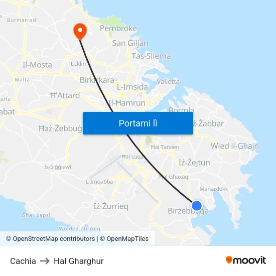 Cachia to Hal Gharghur map