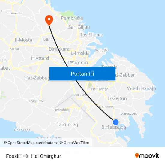 Fossili to Hal Gharghur map